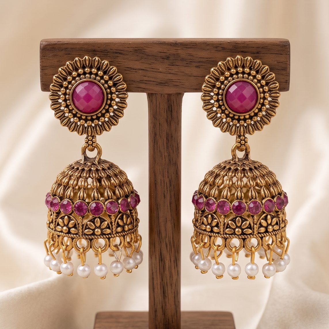 Suraj Jhumka - Pink+White